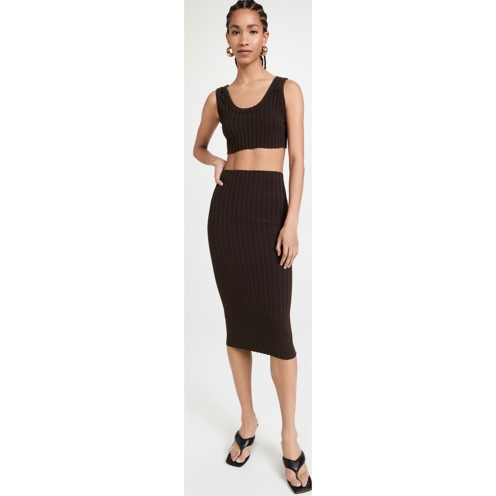 Cotton Citizen Capri Crop Tank Womens XS Black Ribbed Scoop‎ Neck Raw Hem NEW